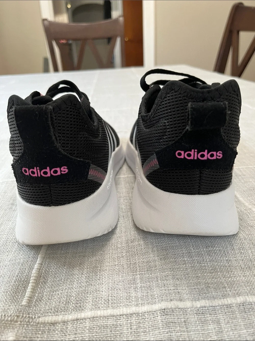 ADIDAS Women’s Black Mesh Sneakers with Pink Accents